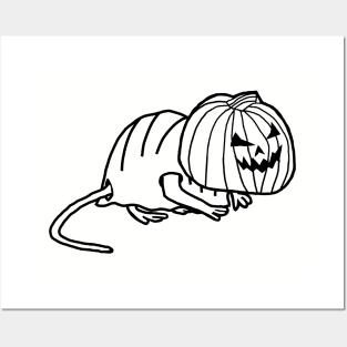 Cute Rat Wearing Halloween Horror Costume Minimal Line Art Posters and Art